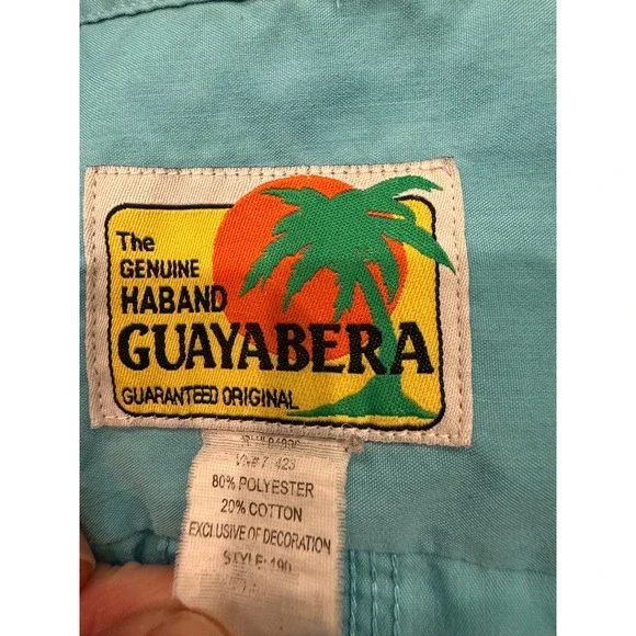 Haband Guayabera Shirt Mens Blue Zip Front Embroidered Short Sleeve XL 4XL - Picture 6 of 6